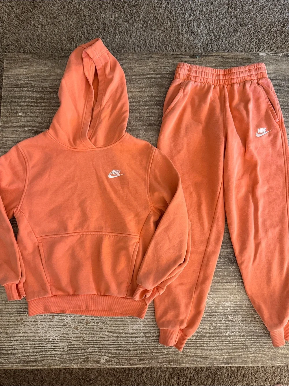 Nike big boys coral/peach colored sweatsuit - hoodie and sweatpants